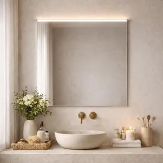Baikal Badezimmerspiegel, Verschiedene Formen und Größen erhältlich, mit und ohne LED, Stile, passend für Badezimmer oder jeden Wohnraum, 80 x 80 cm Spiegel mit LED-Gesims, 280034978