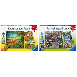 Ravensburger Kinderpuzzle - 09330 Tiere der Erde - Puzzle für Kinder ab 5 Jahren, mit 3x49 Teilen & Kinderpuzzle - 09335 Helfer in der Not - Puzzle für Kinder ab 5 Jahren, mit 3x49 Teilen