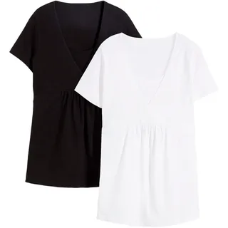 bonprix "2-in-1 Umstands- und Stillshirts (2er Pack?)" Packung, 2 Stk. figurumspielende Passform, mit Wickelschnitt, schwarz, weiß