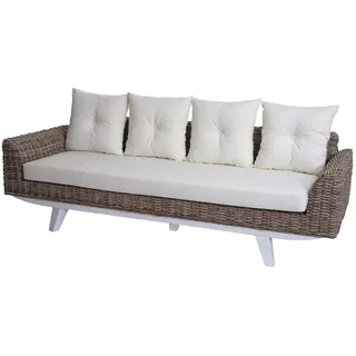 Mendler Sofa HWC-M32, 4-Sitzer Couch Rattansofa Loungesofa mit Kissen, 209cm Kubu Rattan natur Stoff/Textil