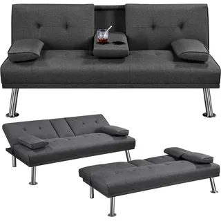Yaheetech Klappbares Schlafsofa mit Schlaffunktion Gästebett Couch Sofa Bettsofa mit Großer Liegefläche Tagesbett Sofabett Polstersofa 350kg belastbar - Dunkelgrau