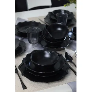 Hermia Concept, X0001517500000000000000000, Essservices, Keramik-Geschirrset (24-teilig), Mattschwarz, Keramik Steinzeug, 22 x 22 cm - Schwarz