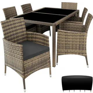 Tectake Rattan Sitzgruppe 7-tlg. Grau/Weiß