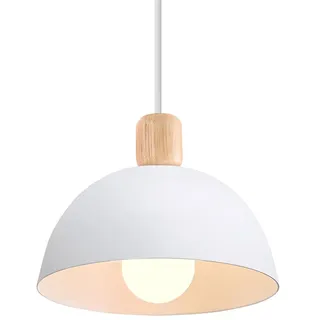iDEGU Ø20cm Hängelampe Retro E27 LED Hängeleuchte Moderne Skandinavisch Deckenleuchte aus Metall Holz Pendelleuchte für Schlafzimmer Esszimmer Küche Restaurant (Weiß, 1 Stück)