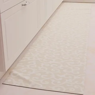 PETTI Artigiani Italiani - Teppich für Küche, Läufer für die Küche, rutschfest und waschbar, 52 x 180 cm, Motiv: Schnörkel, Beige, 100% hergestellt in Italien.