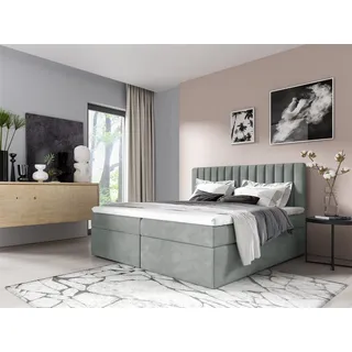 Boxspringbett Schlafzimmerbett LINNEA 200x220cm Stoff Eisblau inkl. Bettkasten - Blau