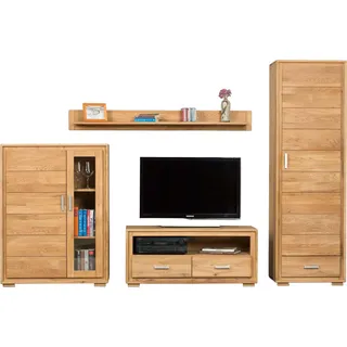 Wohnwand Basel Set IIX Wildeiche Massivholz geölt 4-teilig - Braun