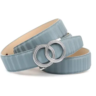Ledergürtel ANTHONI CROWN, Damen, Gr. 100, blau (hellblau), Rindsleder, unifarben, Gürtel Ledergürtel, Silberfarbige Schnalle im Doppelring Design, bombiert, helle Rückseite