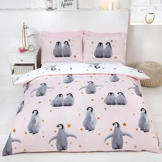 Rapport Bettbezug-Set mit Pinguin-Muster, Rose, Doppelbett