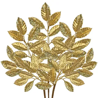 Arborus 3 STK Kunstzweige Weihnachten 51 cm Weihnachtszweige Künstlich Magnolienblätter Zweige Gold Weihnachtsbaumdeko Vase Deko Weihnachten Tischdeko Adventskranz Nikolaustag Advent Deko Zuhause