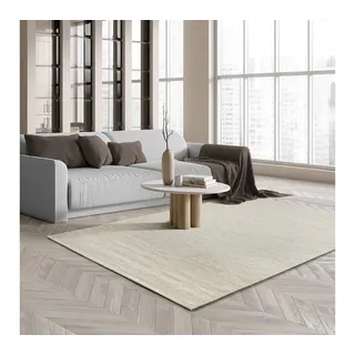 The CarPET Teppich »Boho Nature Wool«, rechteckig, Natur Wool Handgewebter Wollteppich skandinavischen Boho-Look, beige