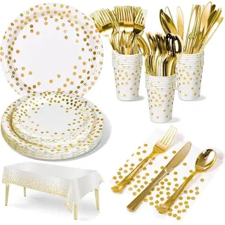 141-teiliges Weißgold Partygeschirr-Set für Geburtstag, Hochzeiten, Jubiläum - Silber