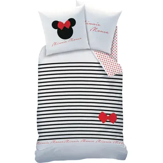 Disney Minnie Mouse Bettbezug, Streifen - 140 x 200 cm + 63 x 63 cm - Baumwolle
