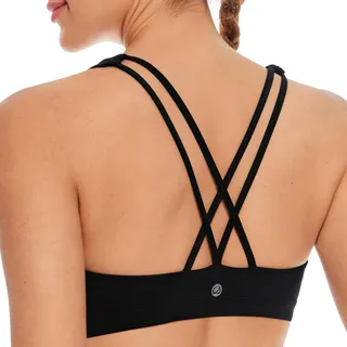 CRZ YOGA Damen Yoga Sport BH - Gekreuzte Rücken Crop Tops Gepolstert Sports Bra Padded Cropped Top Schwarz L
