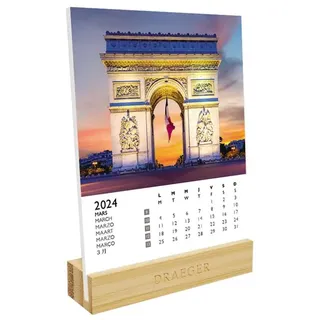 DRAEGER PARIS | Kalender auf Pariser Basis 2024 | 12 x 16,5 cm | Jahr 2024 | 7 Sprachen | Monatlicher Schreibtisch-Dekorationskalender | Bambusbasis | FSC®-zertifiziertes Papier | Pflanzentinten