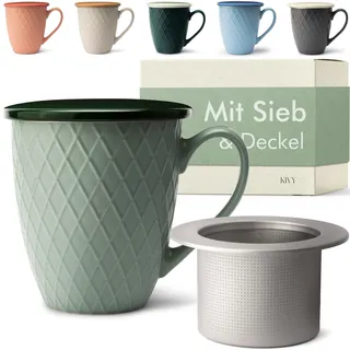 KIVY Große Teetasse mit Deckel und Sieb [650ml] XXL Tasse groß - Jumbotasse - Teetasse groß - Teetassen - Teebecher - Tee Tasse mit Deckel - Teetasse mit Sieb - Grosse Tasse - Teetasse mit Deckel