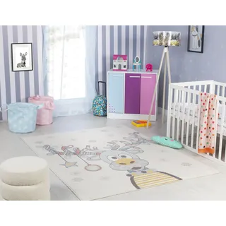 Livabliss Rentier Kinder - Cartoon 80x150 cm, Tier Kinderzimmer oder Babyzimmer, Krabbel oder Spiel - Babymatte für Jungen & Mädchen, Elfenbein und Blau