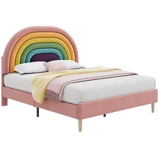 Flieks Polsterbett 140x200 Samt Höhenverstellbar Lattenrost Rosa , Pink , Holz , 140x200 cm , Schlafzimmer, Betten, Polsterbetten