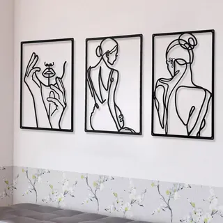 CHENGU Minimalistische abstrakte Frauen-Wandkunst, Linienzeichnung, Wandkunst, Dekoration, einzeilig, weiblich, zum Aufhängen, Wandkunst, Dekor für Küche, Badezimmer, Wohnzimmer (Schwarz, Rückseite