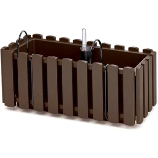 Prosperplast Boardee Fencycase Balkonkasten mit Aufhängung und Bewässerungssystem Blumenkasten Blumentopf mit Haken Pflanzkasten (380 mm Länge, Braun)