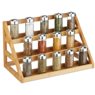Relaxdays Gewürzregal, Bambus, HxBxT: 23,5 x 39,5 x 21,5 cm, 3 Ebenen, Gewürzhalter stehend, Gewürzaufbewahrung, Natur