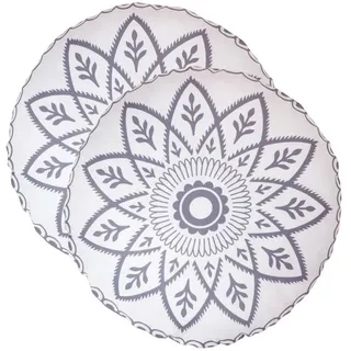 Homescapes Outdoor-Kissen Henna rund 2er-Set 40 cm – Mandala-Muster , Grau , Textil , Ethno , Rund , 40x40 cm , Gartenmöbel, Gartenpolster & Auflagen, Gartenkissen