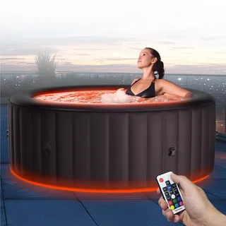 MSpa Whirlpool Urban Aurora | 6 Personen Pool - aufblasbar - UVC+ Filter - LED RGB Band -  Ozon-Desinfektion - Anti-Frost - mit Zubehör - 204 x 70 cm - Schwarz