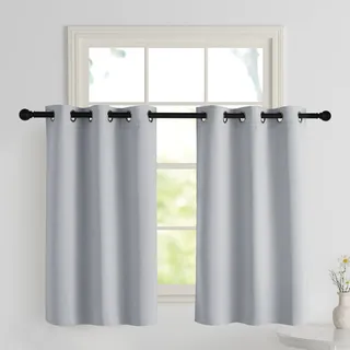 PONY DANCE Verdunkelungsvorhang Kurz Ösenvorhang 2er Set H 90 x B 106 cm Scheibengardinen Wohnzimmer Blickdichte Vorhänge mit Ösen Gardinen für Küchenfenster, Silbergrau