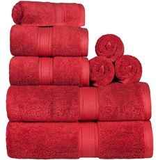 Superior Waschlappen aus ägyptischer Baumwolle, 33 cm, Hand 20, Bad 76,2 x 139,7 cm, Rot, 8-teiliges Handtuch-Set