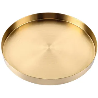 YAYODS Rundes Gold Tablett 30 cm - Edelstahl Deko Tablett Klein für Schmuck, Tischdekoration, Kosmetik, Kerzen
