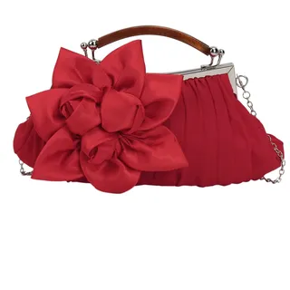 MEGAUK Damen Elegante Handtasche Blumen Clutch Satin Abendtasche Henkeltasche Crossbody Bag mit Kette Kisslock Design, Rot