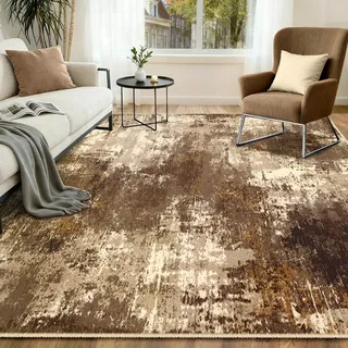 INOVADAY Abstrakt Waschbarer Teppich 150x210 cm Braun/Hellbraun