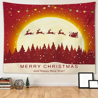 JOTOM Weihnachten Wandteppich, Mehrzweck Wandbehang aus Stoff Christmas Wandkunst Poster Weihnachtsdeko für Wohnzimmer Schlafzimmer Wohnheim Büro Wanddeko, 150x130cm (Hirsch)