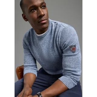 Rundhalspullover DELMAO "Neue Kollektion Sommerlicher Leinenanteil", Herren, Gr. XL (56/58), blau melange, Strick, Obermaterial: 85% Polyester, 15% Leinen, meliert, regular fit normal, Rundhals, Strickbündchen, Pullover Rundhalspullover, Rundhalsausschnitt, regular fit, Langarm, melierte Optik, Topseller