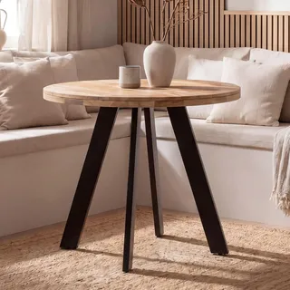 FineBuy Esstisch rund Ø 80 cm Mango Massivholz – Moderner Küchentisch, Design Holztisch für 3 Personen, kleiner Esszimmertisch Industrial Bistrotisch - Braun
