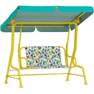Okwish Kinder-Hollywoodschaukel 112/75/120 cm Grün aus Polyester mit Sonnendach , Metall , 75x120x112 cm , Gartenmöbel, Gartenschaukeln, Hollywoodschaukeln
