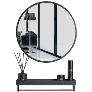 Valora Spiegel mit Ablage 70 cm Schwarz | 70 cm Wandspiegel mit praktischer schwarzer Ablage - Schwarz