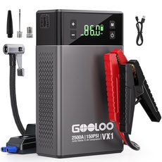 GOOLOO VX1 2500A Starthilfe Powerbank mit Kompressor, Supersafe 12V Auto Starthilfe mit 150 PSI digitalem Reifenfüller, Geeignet für 8.5 L Benzin und 6.0 L Diesel