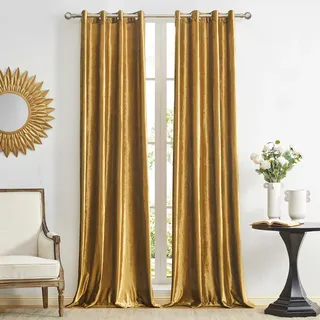 GIGIZAZA Gold Samt Vorhänge 140 x 240 cm (Breite x Länge), Wohnzimmer Öse Tülle Blackout Thermisch isoliert Verdunkelung Fenster Vorhänge für Schlafzimmer 2 Panels