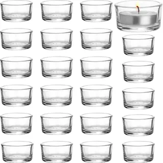 Belle Vous Teelichthalter Glas (24 Stück) - Kerzengläser Teelichtgläser Kerzenglas - 4,5x2,5 cm Teelichtglas - Gläser für Kerzen -Teelichter Glas - Teelicht Gläser