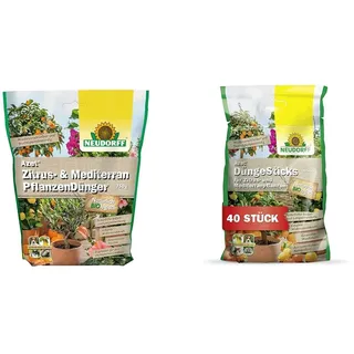 Neudorff Azet Zitrus- & MediterranpflanzenDünger & Azet DüngeSticks für Zitrus- und Mediterranpflanzen – Bio Zitrusdünger sorgt für leckere Früchte und kräftig grüne Blätter, 40 Stück