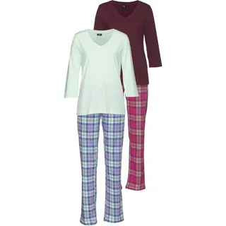 H.I.S. H.I.S Damen Pyjama mint-kariert, bordeaux-kariert Gr.32/34