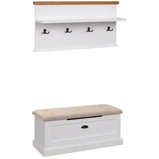 Feldmann-Wohnen Garderoben-Set Galineo weiß / Eiche Natur 2-teilig , Weiß, Braun , Holzwerkstoff , 1 Fächer , Rechteckig , 100x92x42 cm , Garderobe, Garderoben-Sets & Garderoben-Serien, Garderoben-Sets