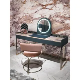 Schlafzimmer Möbel Schminktisch Designer Schminktstuhl Luxus Holzmöbel - Blau