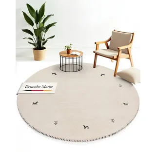 carpetfine Gabbeh Uni Wollteppich Ø 300 cm Weiß