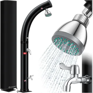 KESSER® Solar Gartendusche Solardusche Bogen mit Schutzhaube | warmes Wasser max. 60°C Pooldusche Camping | Regenduschkopf & Wasserhahn | Gartenschlauch-Anschluss - Schwarz