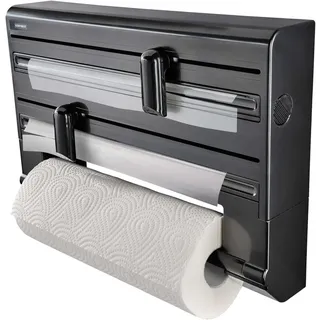 Leifheit Wandrollenhalter Parat Black, Küchenrollenhalter im modernen Design für DREI Rollen, saubere Schnittkanten, Küchenrollenwandhalter mit ergonomischer Form, Papierrollenhalter schwarz