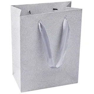 Ideen mit Herz Edle Geschenktaschen, 23cm x 18cm x 10cm, aus Papier | geprägt & lackiert | Geschenkverpackung, Tüte für Mitbringsel, Geburtstagsgeschenke, Weihnachtsgeschenke | 3 Stück (silber)