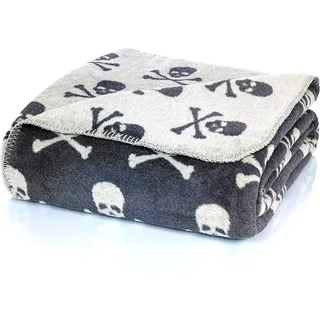 Glart Kuscheldecke Grau skulls XL 150x200 cm, weiche & warme Wolldecke extra flauschig als Sofadecke Couchdecke, kuschel Wohndecke, Plüsch Sofaüberwurf