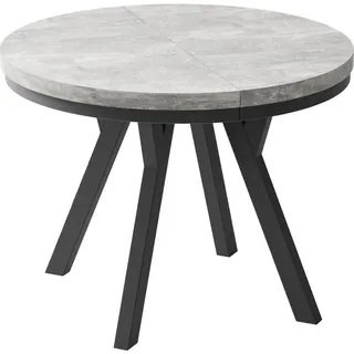 WFL Group Esstisch Lume runder ausziehbarer, Grauer Beton 90-170/90/76 cm , Holzwerkstoff , Rund,Rund , 90x76x90 cm , Esszimmer, Esstische